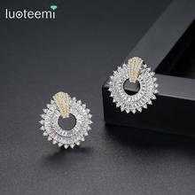 LUOTEEMI-pendientes cuadrados elegantes de Zirconia cúbica para mujer, aretes de lujo para boda y fiesta, Color Doble 2024 - compra barato