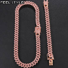 Hip Hop 12MM Prong Cuban Chain Full Iced Out Paved Pink Rhinestones Miami CZ Bling Rapper Necklaces Bracelets For Women Jewelry 2024 - buy cheap