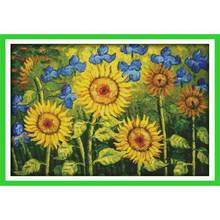 Oil Painting Sunflower Garden Stamped Cross Stitch DMC 11CT 14CT Print Embroidery Kit Cross-stitch Kit Embroidery Needlework Set 2024 - buy cheap