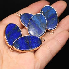 Natural Stone Pendants Flat Oval Gold-plated Lapis lazuli Charms for Jewelry Making Necklace Earring Gifts  20x35mm 2024 - buy cheap