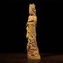 Boxwood 20cm 23cm Guanyin Sculpture Wood Carving Buddha Statue Guan Yin with Dragon Home Decor 2024 - buy cheap