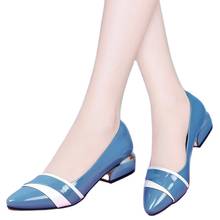 High Top Leather Low Heels Women Summer Shoes Pointed Toe Thick Pumps Women 2020 Hot Party Zapatos Cheap 2024 - buy cheap