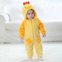 Pijama para recém-nascidos kigurumi, macacão infantil amarelo com capuz, roupa animal para inverno 2024 - compre barato