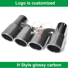 2PCS H Style Universal Dual Glossy Round carbon fiber exhaust tip black stainless steel exhaust pipe muffler tip for BM 5 Series 2024 - buy cheap