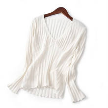 Elfstyle-Jersey de punto con cuello en V para mujer, jersey de mezcla de viscosa, Top, negro/blanco/rosa 2024 - compra barato
