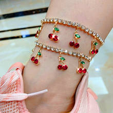 Adjustable Red Crystal Cherry Pendant Anklet For Women Luxury Rhinestone Chain Pulseras Tobilleras Barefoot Sandals Foot Jewelry 2024 - buy cheap