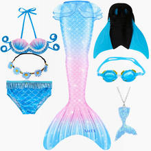 2021Girls Swimmable Mermaid Tail Princess Dress Children Swimsuit Fantasy Beach Bikini Can Add Monofin Fin Costume 2024 - buy cheap