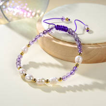 Natural de água doce pérola pulseira & bangle para feminino contas ametistas requintado pulseiras ornamento ajustável jóias 18cm b417 2024 - compre barato