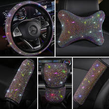 Strass cristal colorido de luxo assento do carro cinto capa almofada volante capa caixa tecido acessórios interiores automóveis 2024 - compre barato