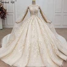 Champagne Handmade Flowers Sequins Wedding Dresses 2021 Dubai Luxury Sparkle Sexy Bridal Gowns HX0147 Custom Made 2024 - buy cheap