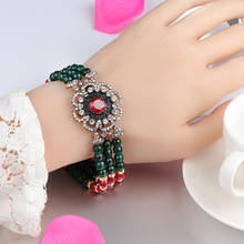 Wbmqda  Natural Stone Bracelet For Women Ancient Gold Handmade Beading Indian Wedding Jewelry Luxury Crystal Big Bracelet 2024 - buy cheap