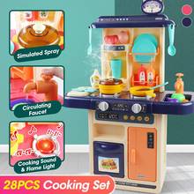 Kids Simulation Kitchen Set Pretend Play Chef Cooking Game Miniature Food Mini Cookware Spray Light Toy Children Christmas Gift 2024 - buy cheap