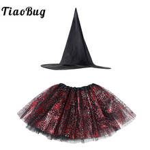 TiaoBug Kids Girls Halloween Carnival Anime Cosplay Party Set Child Witch Costume Spider Web Printed Tutu Skirt with Pointed Hat 2024 - buy cheap