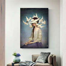 Bird of Peace Surround the Girl Canvas Paintings on the Wall Art Posters and Prints Nordic Art Girls Pictures For Living Room 2024 - buy cheap