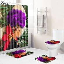 Zeegle 4Pcs African Women bathroom curtain Non Slip Bath Mat Rugs Fashion Accessories Toilet Pad Flannel Home Shower Curtain Set 2024 - buy cheap