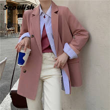 Seoulish-Chaqueta holgada rosa para mujer, chaqueta con doble botonadura, elegante y a la moda, con bolsillos, para oficina, 2021 2024 - compra barato