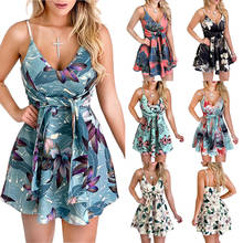 Women Summer Sundress Sexy Backless V-neck Beach Dresses 2020 Floral Girdle Sleeveless Spaghetti Strap Boho Mini Dress 2024 - buy cheap