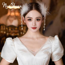 NiuShuya Girls Fairy Feather Hair Clips Pearl Tassel Princess Bridal Hairpins Party Hair Accessories 2024 - buy cheap