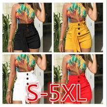 Womens Ladies High Waist Summer Casual Solid Beach Belt Hot Skinny Shorts Black Red White Yellow 2024 - buy cheap