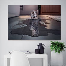 Cartazes de pintura a óleo para sala de estar, pintura a óleo para criatividade tiger e gato em tela quadros de arte de parede para decoração 2024 - compre barato