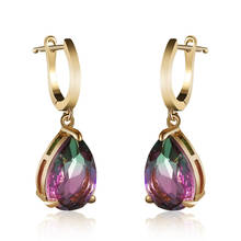 Multicolor Stone Green Purple Zircon Dangle Earrings For Women Vintage Fashion Yellow Gold Rainbow Crystal Water Drop Earrings 2024 - buy cheap