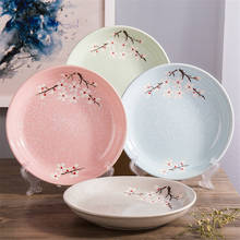 Japanese Floral Round Ceramic Dinner Plate Glaze Cherry Blossom Porcelain Dish Plate Steak Fruit Dessert Tray Snack Dishes Plate 2024 - buy cheap