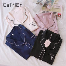 CAIYIER 2020 Summer Sexy Silk Pajamas Set Love Embroidery + Short Sleepwear Ladies Soft Leisure Nightwear Mujer Pijama M-3XL 2024 - buy cheap