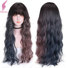 Yiyaobess peruca de cabelo sintético, peruca marrom rosa azul ombré com franja longa lolita ondulado para mulheres, resistente ao calor de 30 polegadas 2024 - compre barato