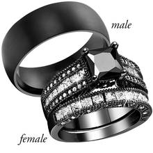 2020 Trend Couple Rings for lover Luxury Women Rhinestones Zircon Rings Set Simple Black Stainless Steel Men Ring Wedding Band 2024 - buy cheap
