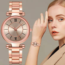 Relógio feminino ouro rosê, relógio de pulso pulseira aço inoxidável 2024 - compre barato