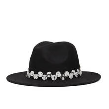 15 Stlye Women Men Handmade Punk Fedora Hat Acrylic Gems Wide Brim Jazz Church Cap Winter Panama Sun Top Hat 2 Size 2024 - buy cheap