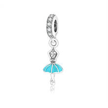 Wholesale Price Fit Charm Bracelets Authentic 925 Sterling Silver Crystal Ballerina Hanging CZ Crystal Dancing Girl Charm Beads 2024 - buy cheap