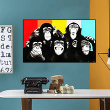 Engraçado bonito colorido macaco pintura da lona cartaz impressão nordic parede arte imagem para sala de estar decoração casa sem moldura 2024 - compre barato