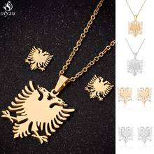 Oly2u Punk Unique Albanian Eagle Necklaces Earrings Fashion Double Headed Bird Stainless Steel Jewelry Sets for Women Men Gift 2024 - buy cheap