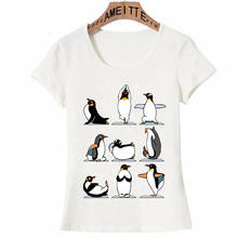 Супер милая Футболка с принтом пингвина Йо-га, новинка, индивидуальная модная женская футболка с коротким рукавом, милые футболки для девочек, топы с дизайном «I Love Animal» 2024 - купить недорого