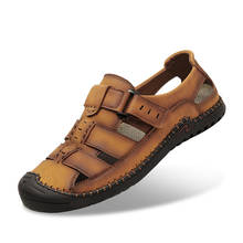 Sandalias planas de cuero para hombre, zapatos de senderismo transpirables, cómodos, a la moda, para la playa 2024 - compra barato