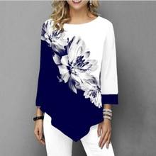 Shirt Blouse Women Spring SummerPrinting O-neck Blouse 3/4 Sleeve Casual Hem Irregularity Female fashion shirt Tops 2024 - buy cheap