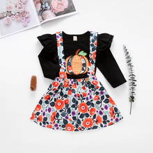 3M-3Y Autumn Halloween Baby Girl Clothes Set Flower Pumpkin Printed Long Sleeve Shirt + Strap Dress 2PCS Outfit 2024 - buy cheap