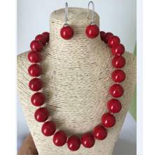 Бесплатная доставка, ожерелье из натурального круглого красного коралла 14 мм, серьги 18 дюймов 2024 - купить недорого