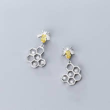 925 Solid Sterling Silver Insect Bee Honeycomb Hexagon Zircon Stud Earrings For Fashion Women Wedding Piercing Jewelry Gift 2024 - buy cheap