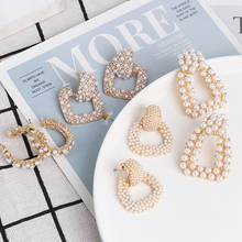 HYSECMAO-pendientes de perlas de gran tamaño para mujer, aretes dorados, geométricos, Estilo Vintage 2024 - compra barato