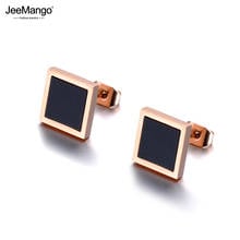 JeeMango Classic Black Acrylic Square Stud Earrings Stainless Steel Trendy Earrings Jewelry For Women Girls JE19021 2024 - buy cheap