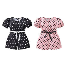 Toddler Summer Rompers, Polka Dot O-Neck Short Sleeves Elastic Waist Jumpsuits for Little Girls, Pink/Black 6M-5T 2024 - buy cheap