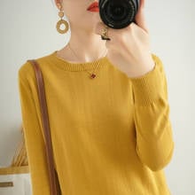 Spring and autumn new style 100% cotton knit sweater round neck solid color long-sleeved large size loose pullover ladies top 2024 - buy cheap