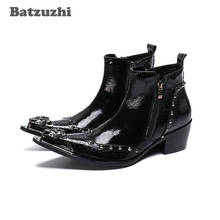 Batzuzhi Moda hombre Botas Metal punta puntiaguda negro cuero genuino tobillo botas Zip negocios vestido de fiesta, tamaño 38-47 38-47 38-47 2024 - compra barato