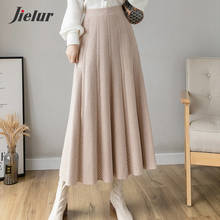 Jielur New Korean Knitted Skirt Female High Street Fashion Thick Coffee Black Pleated Skirts Warm Autumn Winter Women Long Skirt 2024 - buy cheap