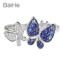 BAIHE Solid 14K White Gold 0.22ct Natural sapphirs Wedding Women Trendy Fine Jewelry Beautiful butterfly sapphire diamond Ring 2024 - buy cheap