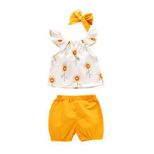 2021 Newborn Baby Girls 3-piece Outfit Set Fly Sleeve Sunflower Print Tops+Shorts+Headband Set 6M-5T 2024 - buy cheap