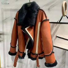 Abrigo de invierno para mujer, chaqueta cálida de doble cara, piel auténtica de oveja Natural, con cuello vuelto, FN0070, novedad de 2020 2024 - compra barato