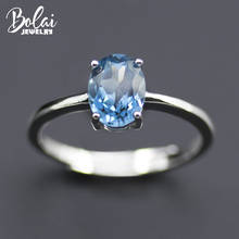 Bolai London blue topaz solitaire ring solid 925 sterling silver created oval gemstone fine jewelry for women girl basic style 2024 - buy cheap